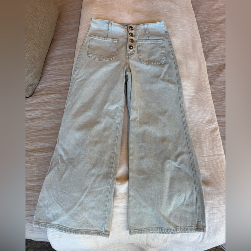 Zara Wide Leg Crop High Waist Light Blue Denim Pants